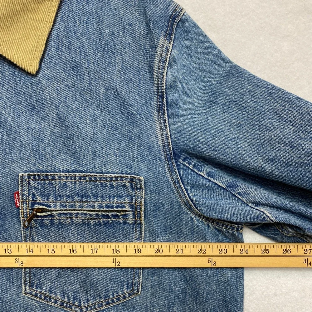 Levi's Premium Chore Coat Mens Medium Blue Denim Corduroy Collar Barn Jacket